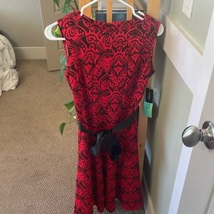 red and black midi dress